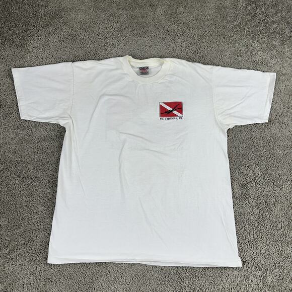 Vintage St. Thomas V.I. Shirt Mens Extra Large White Scuba Diving Oneita 90s - Picture 7 of 13